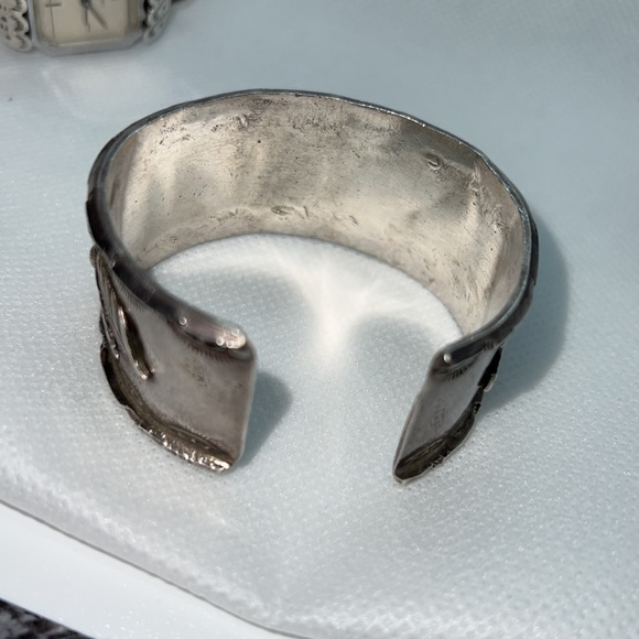 SILVER AND TURQUOISE CUFF BRACELET VINTAGE - Picture 6 of 14